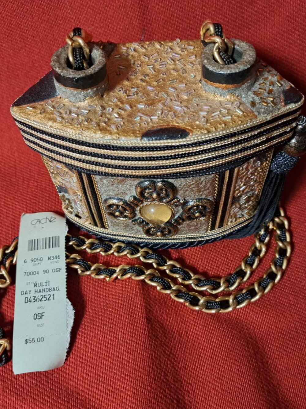 VINTAGE CACHE LADIES PURSE W ORNATE EMBELLISHMENT DESIGNS PAPER TAG INISDE